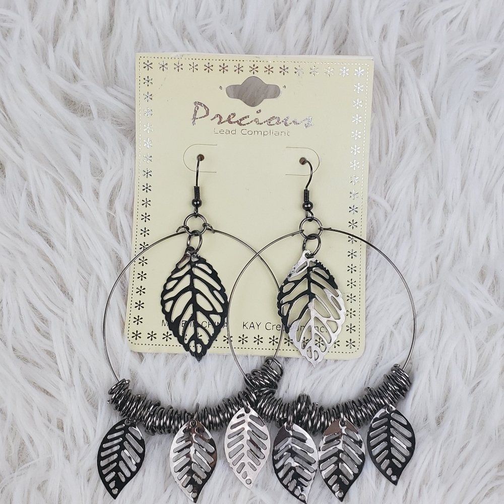 Precious Feather Hoop & Circle Earrings NWT